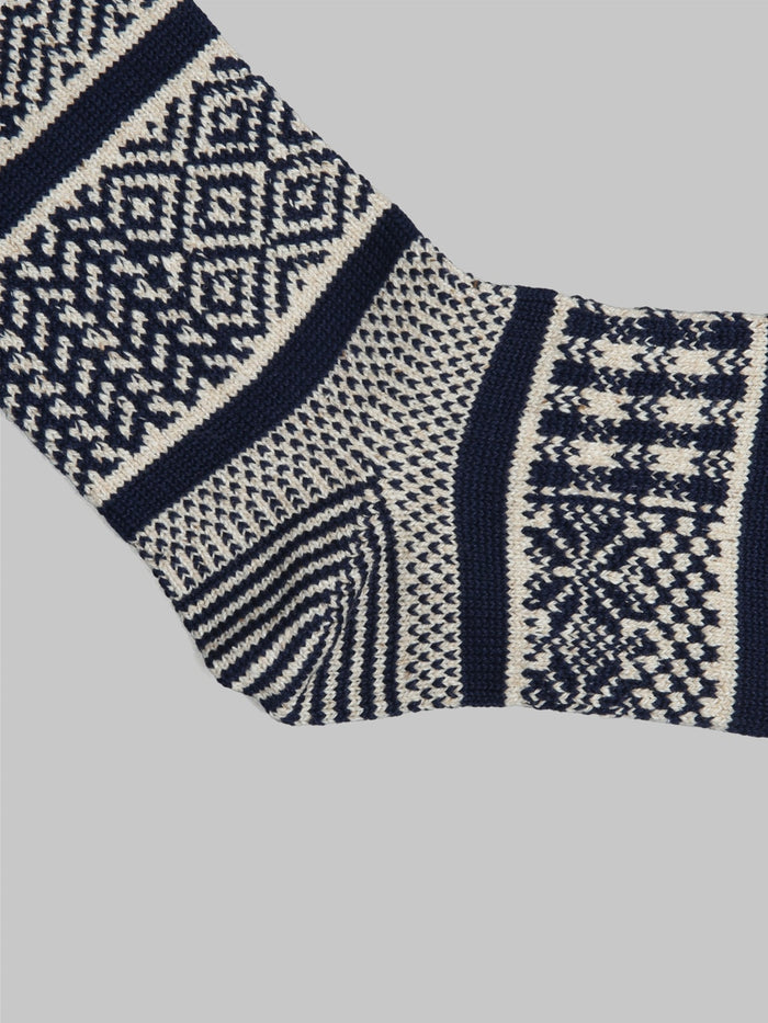 rototo multi jacquard crew socks ivory navy heel