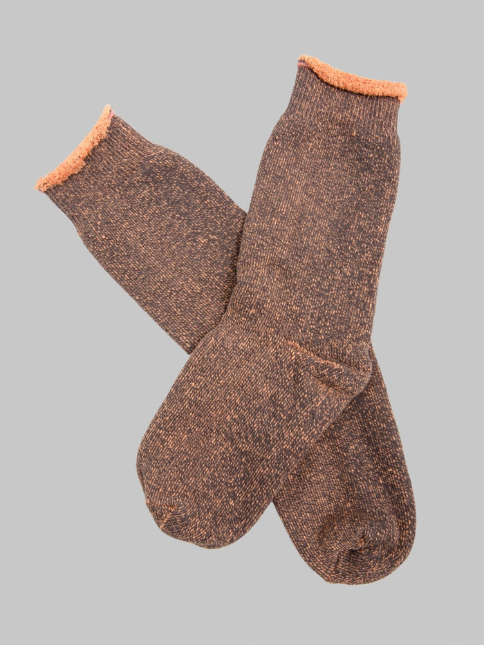 ROTOTO Reversible Pile Socks Faded Black Light Orange japanese made