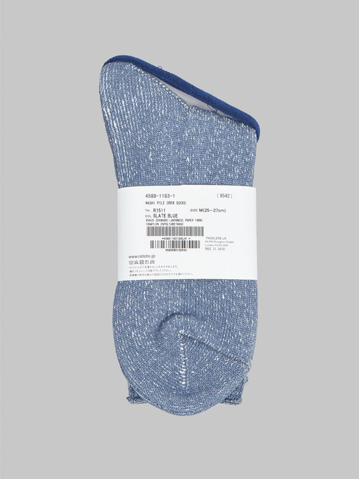 rototo washi pile crew socks slate blue label