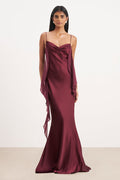 Ruched Bust Satin Slip Dress - Mulberry