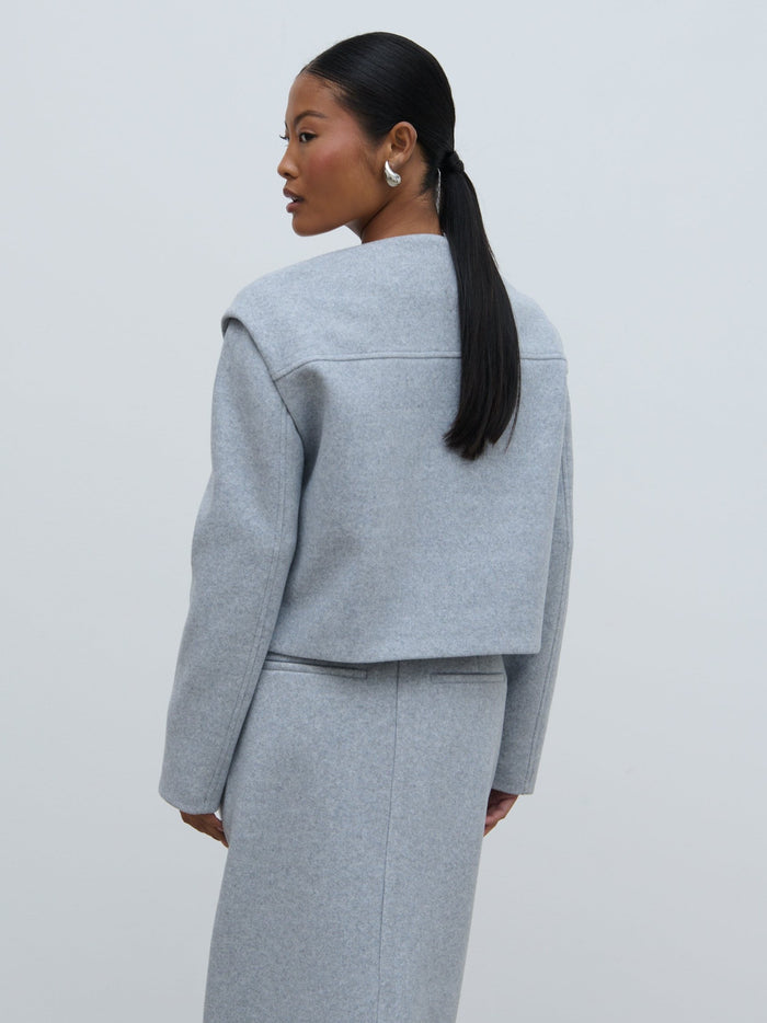 Ellie Is 5’7.5″ & Wears Size UK S|Rudy Cropped Boxy Jacket - Grey Marl