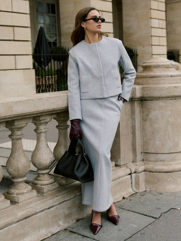 Elle Is 5'3" & Wears Size UK 8|Rudy Tailored Skirt - Grey Marl