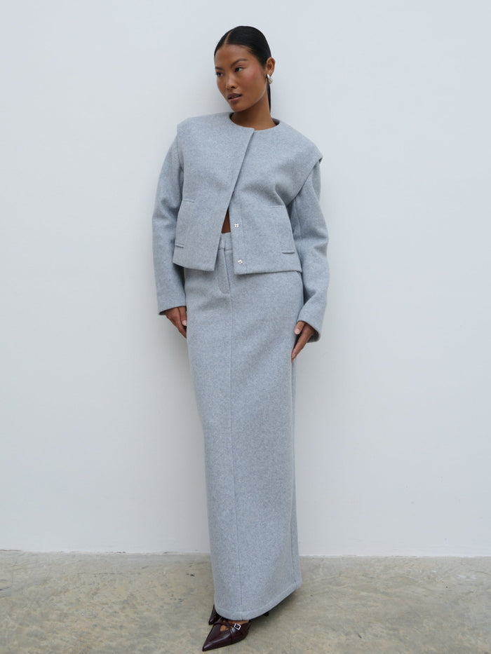 Elle Is 5'3" & Wears Size UK 8|Rudy Tailored Skirt - Grey Marl