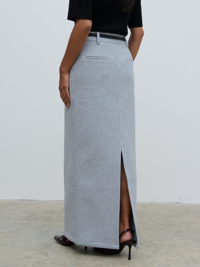 Elle Is 5'3" & Wears Size UK 8|Rudy Tailored Skirt - Grey Marl