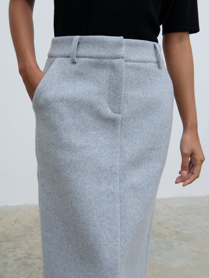 Elle Is 5'3" & Wears Size UK 8|Rudy Tailored Skirt - Grey Marl