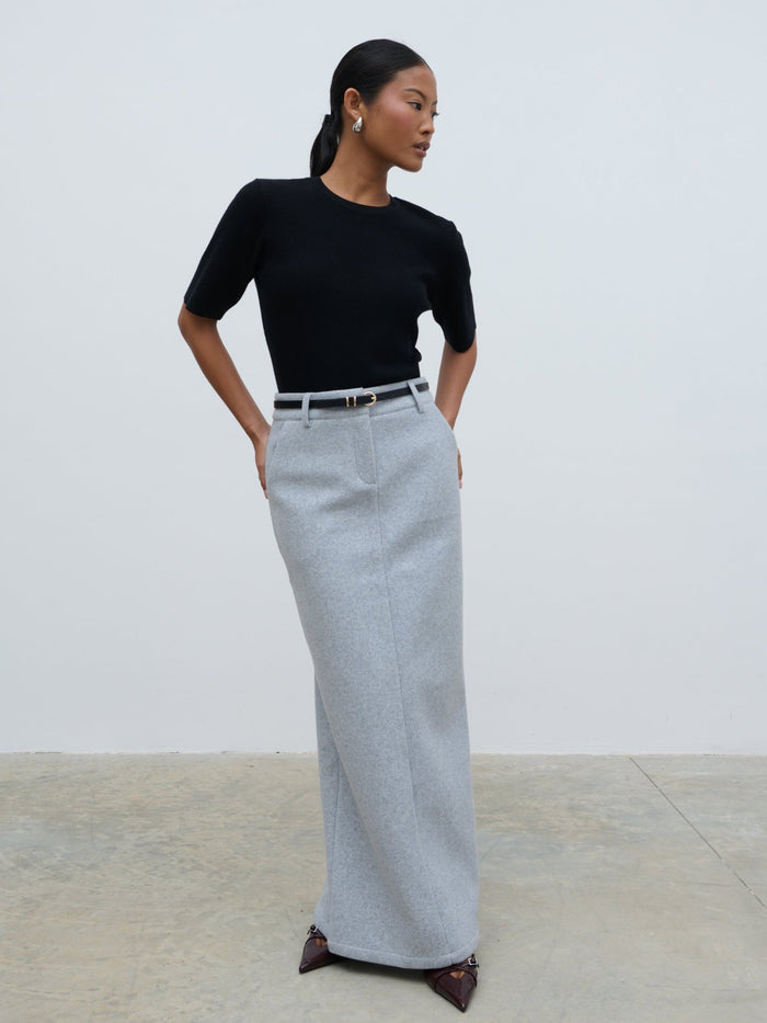 Elle Is 5'3" & Wears Size UK 8|Rudy Tailored Skirt - Grey Marl
