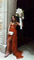Rust Red Sweetheart High Low Tiered Formal Dress