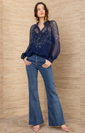 Rylan Silk Top, color-Navy
