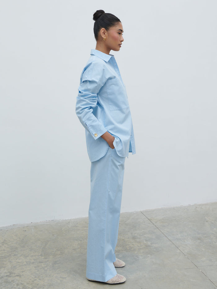Ryleigh Cotton Poplin Shirt - Light Blue