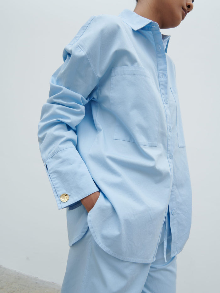 Ryleigh Cotton Poplin Shirt - Light Blue