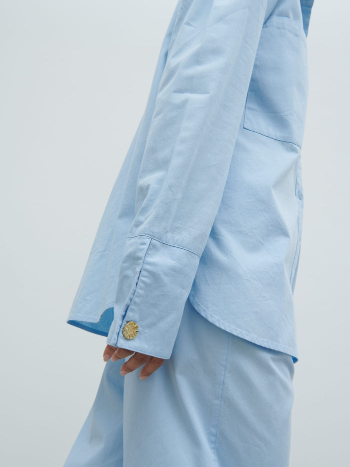 Ryleigh Cotton Poplin Shirt - Light Blue