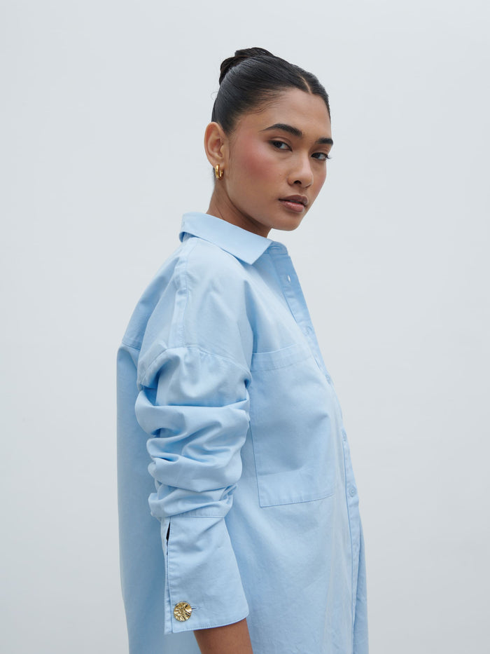 Ryleigh Cotton Poplin Shirt - Light Blue