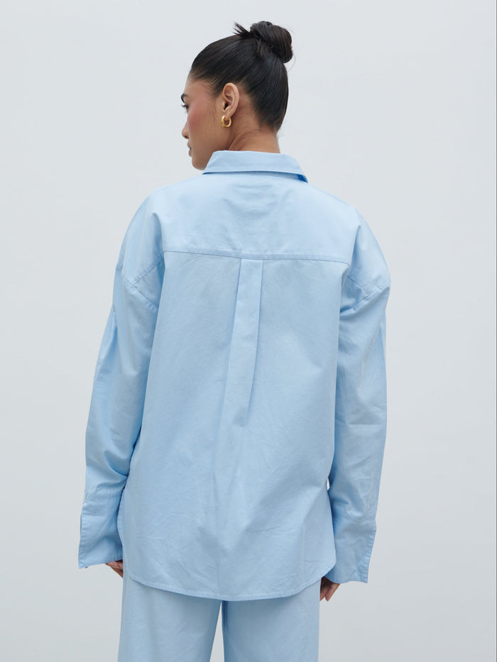 Ryleigh Cotton Poplin Shirt - Light Blue