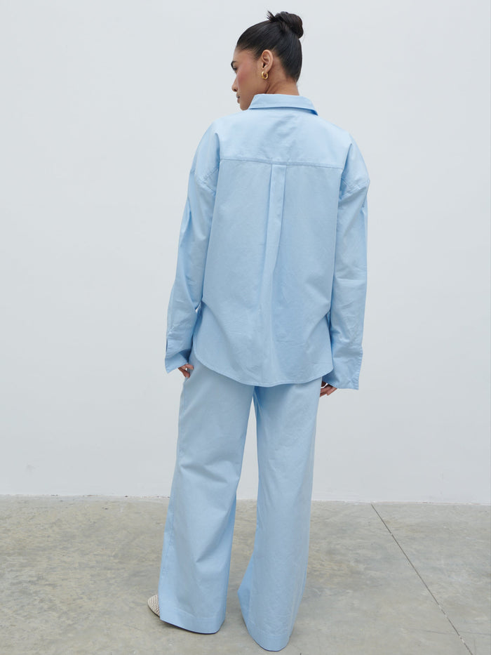 Ryleigh Cotton Poplin Shirt - Light Blue
