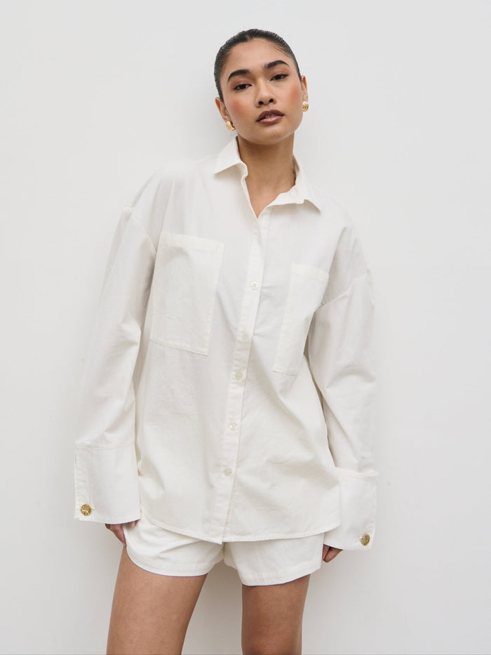 Candy Is 5'6" & Wears Size UK 8|Ryleigh Cotton Poplin Shirt - White