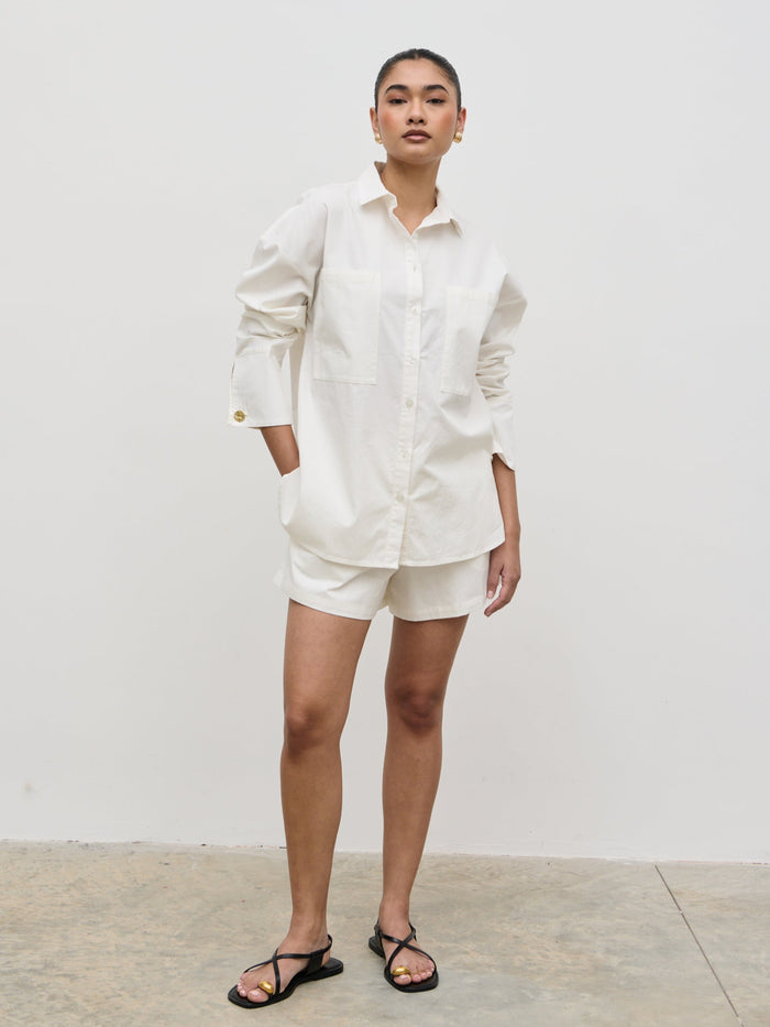 Candy Is 5'6" & Wears Size UK 8|Ryleigh Cotton Poplin Shirt - White