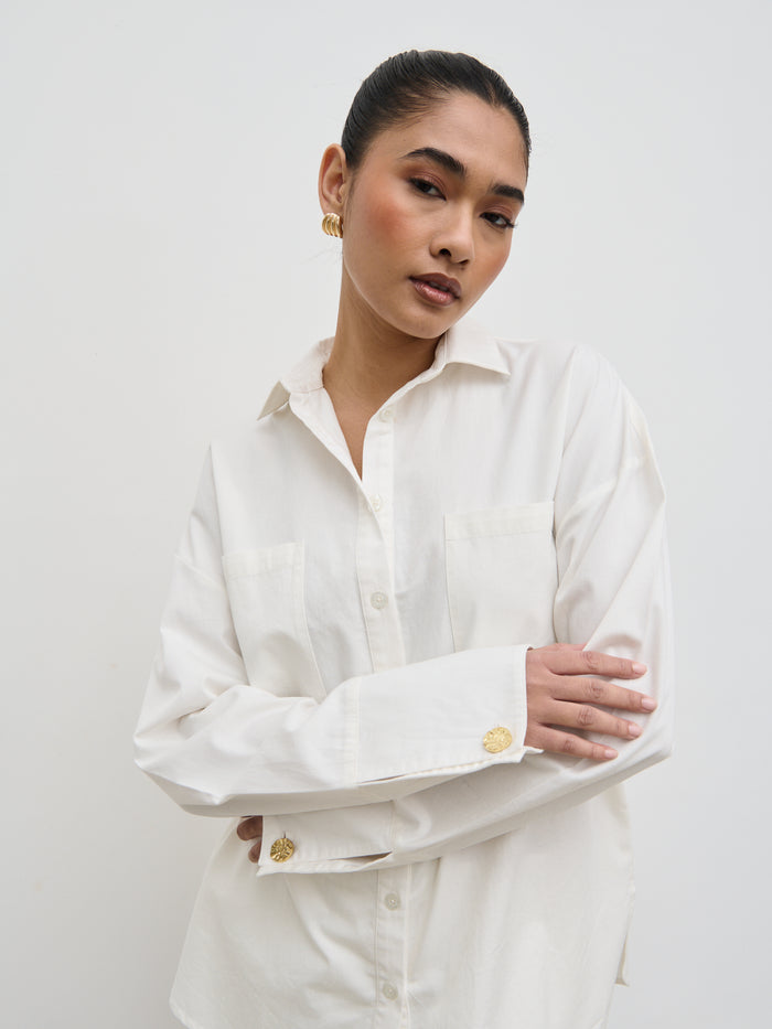Candy Is 5'6" & Wears Size UK 8|Ryleigh Cotton Poplin Shirt - White