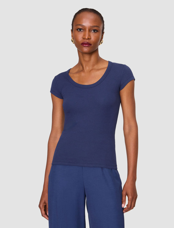 Blue Saba Cotton Rib Top - Joseph