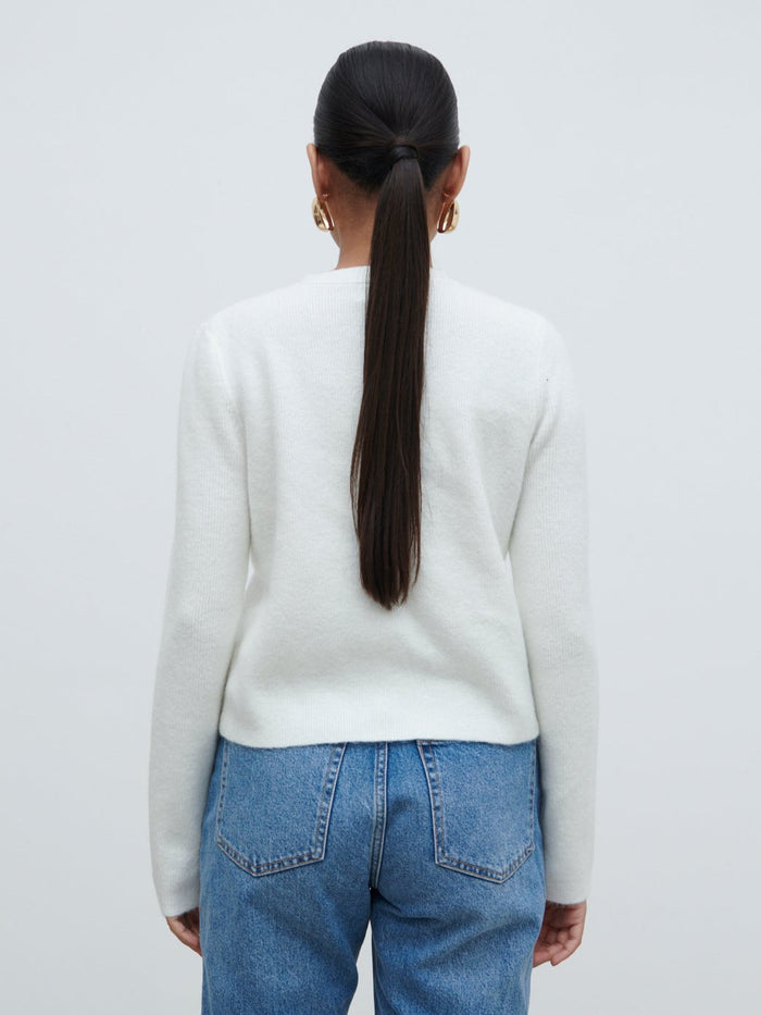Candy Is 5'6" & Wears Size UK S|Sabrina Gold Button Knit Cardigan - Ecru