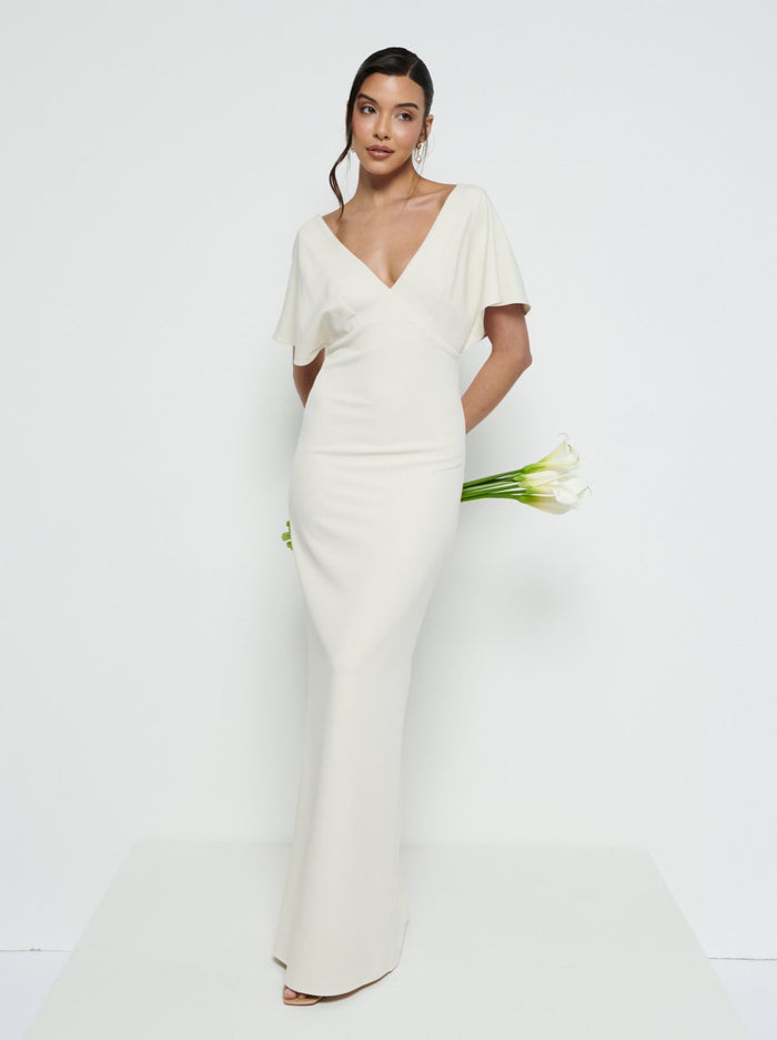Marina Is 5'7.5" & Wears Size UK 8|Sadie Crepe Maxi Bridesmaid Dress - Champagne