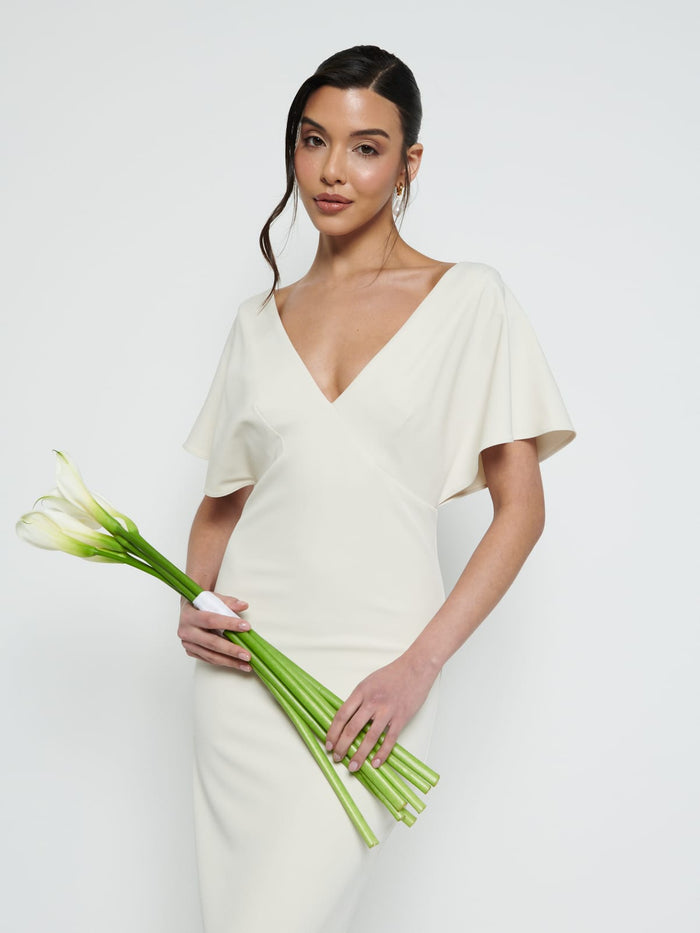 Marina Is 5'7.5" & Wears Size UK 8|Sadie Crepe Maxi Bridesmaid Dress - Champagne