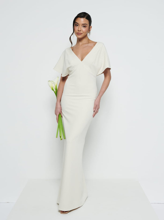 Marina Is 5'7.5" & Wears Size UK 8|Sadie Crepe Maxi Bridesmaid Dress - Champagne