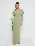 Marina Is 5'7.5" & Wears Size UK 8|Sadie Crepe Maxi Bridesmaid Dress - Olive