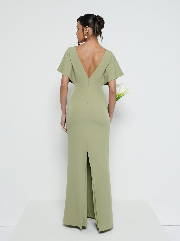 Marina Is 5'7.5" & Wears Size UK 8|Sadie Crepe Maxi Bridesmaid Dress - Olive