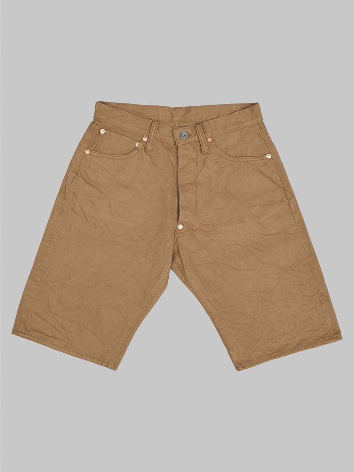 samurai jeans 15oz selvedge chino shorts khaki  front details