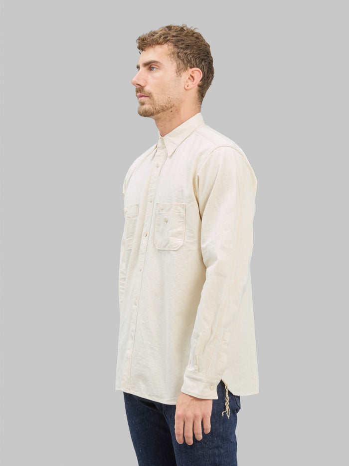 Samurai Jeans SJCBS25W Rain Selvedge Chambray Work Shirt Ecru side look