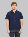 Samurai Jeans SOS26-ARS Indigo Sashiko Lattice Open Collar Shirt