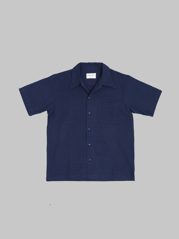 Samurai Jeans SOS26-ARS Indigo Sashiko Lattice Open Collar Shirt