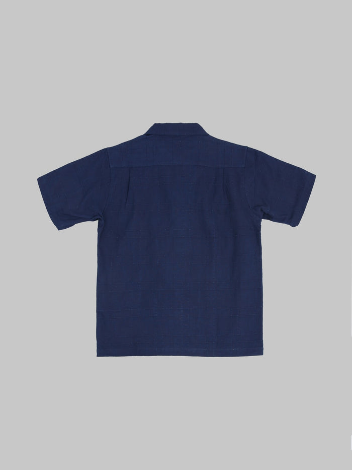 Samurai Jeans SOS26-ARS Indigo Sashiko Lattice Open Collar Shirt