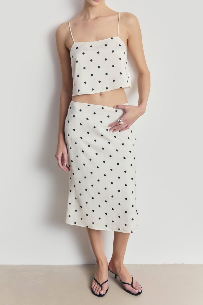 Satin Jacquard Polka Dot Camisole Top - Cream Polka Dot