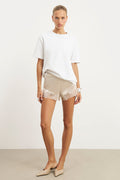 Satin Lace Detail Shorts - Champagne
