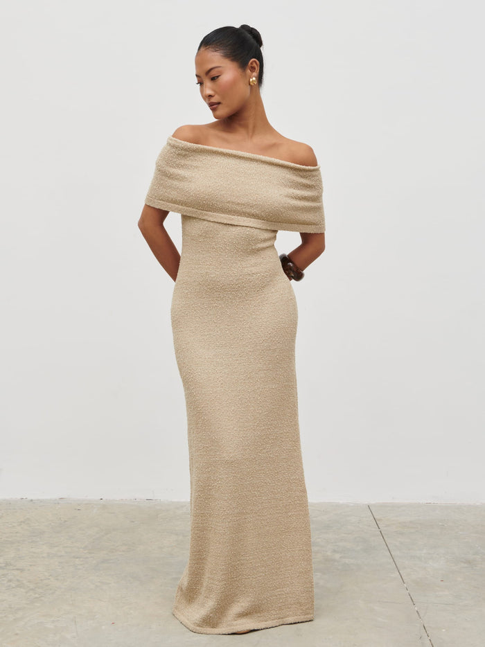 Selma Boucle Knit Maxi Dress - Stone