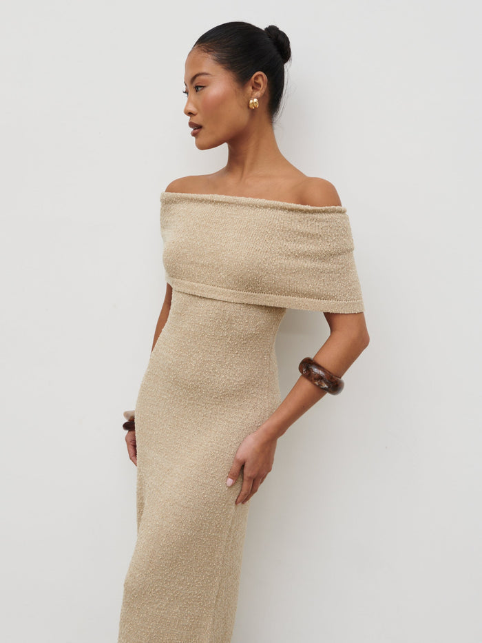 Selma Boucle Knit Maxi Dress - Stone