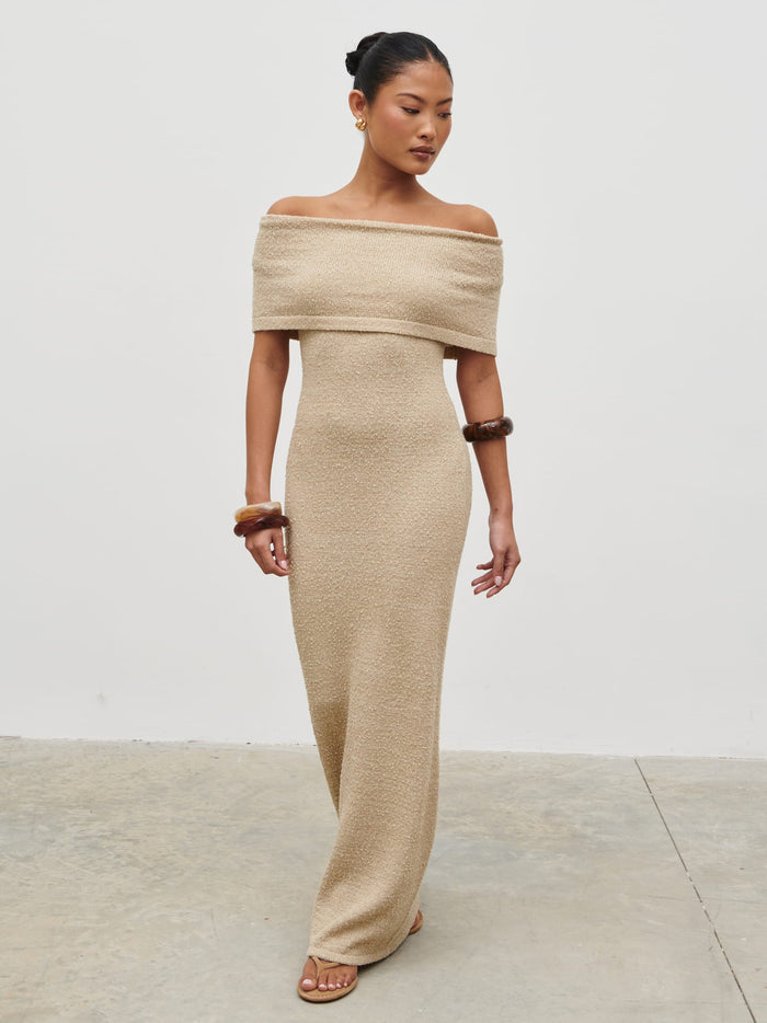 Selma Boucle Knit Maxi Dress - Stone