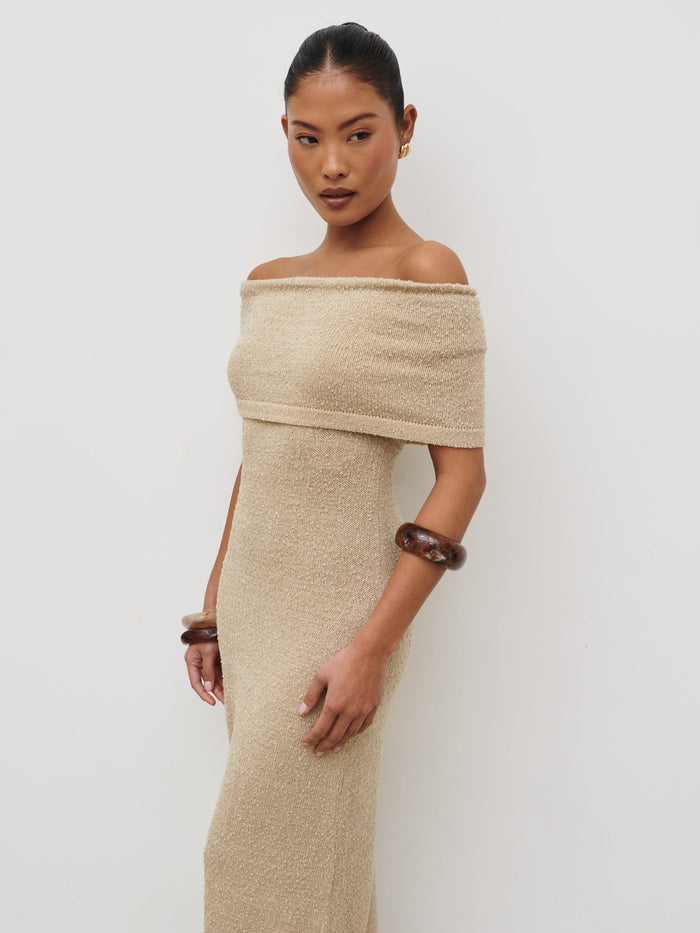 Selma Boucle Knit Maxi Dress - Stone