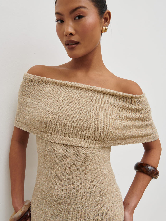 Selma Boucle Knit Maxi Dress - Stone