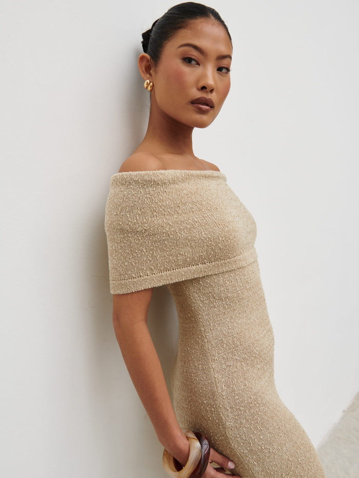 Selma Boucle Knit Maxi Dress - Stone