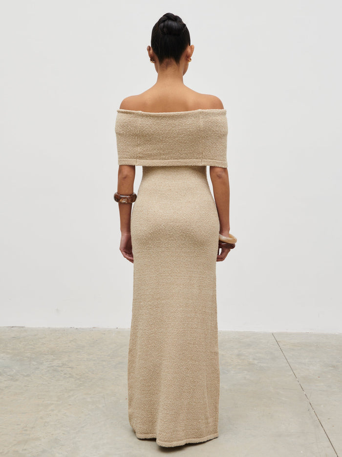 Selma Boucle Knit Maxi Dress - Stone