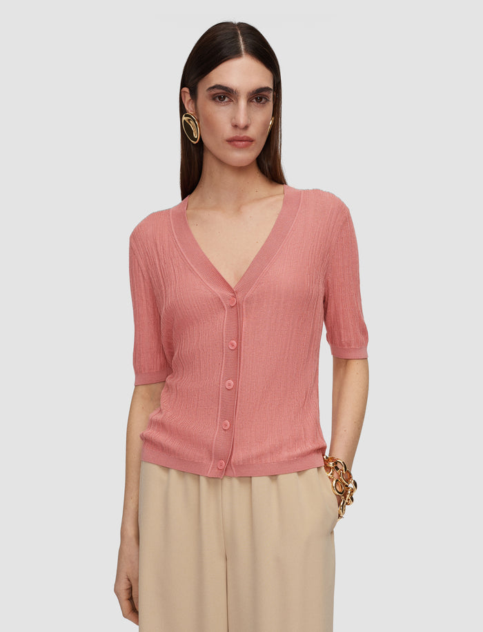 Pink Sens Silk Cotton Rib Top - Joseph
