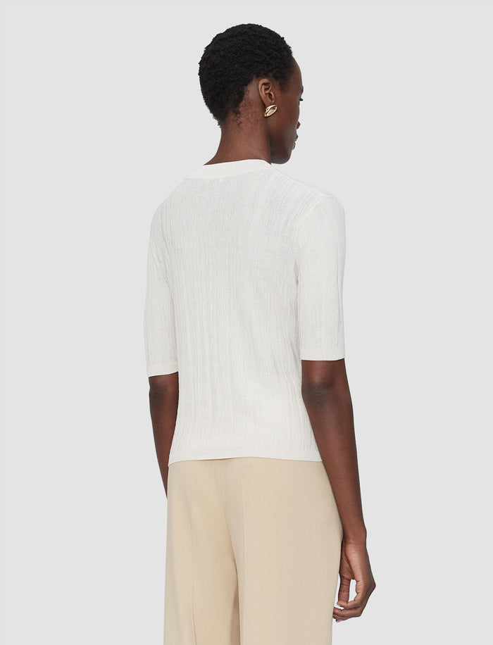 White Sens Silk Cotton Rib Short Sleeve Cardigan - Joseph