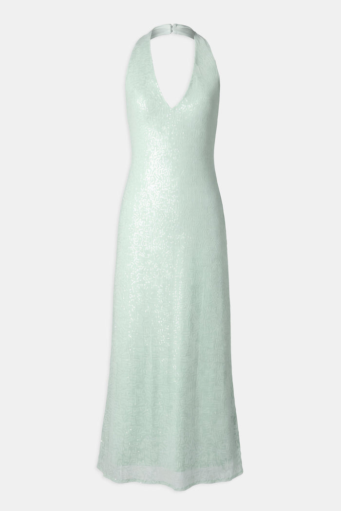Sequin V Neck Plunge Midi Dress - Mint