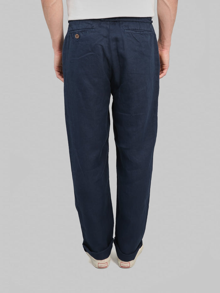 Seuvas Linen Tapered 2 Tuck Pants Navy back fit
