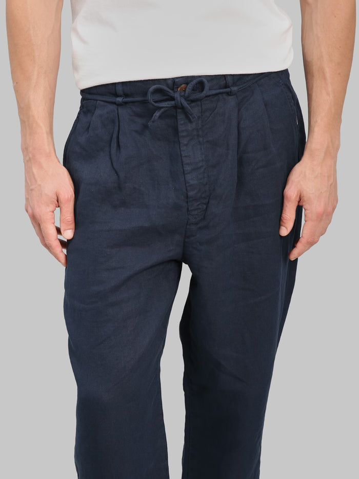 Seuvas Linen Tapered 2 Tuck Pants Navy waist
