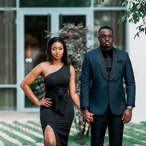 Sexy Black One Shoulder Satin Mermaid Evening  Dress, PD3139