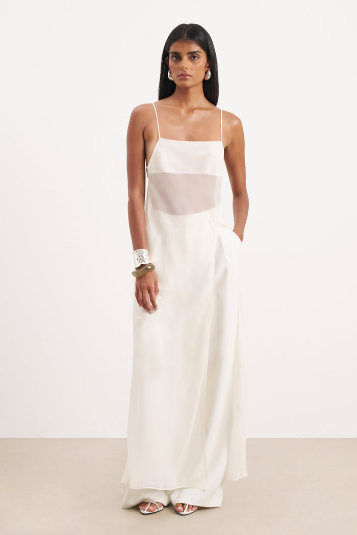 Sheer Chiffon Longline Camisole - Cream