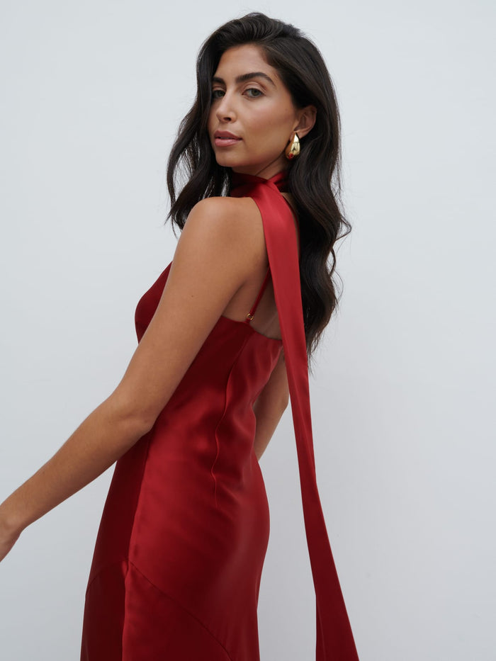 Lygia Is 5'9" & Wears Size UK 8|Sheree One Shoulder Sash Maxi Dress - Red